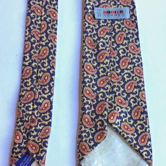 RODIER navy , red paisley Soie/ silk tie made in France 🇫🇷 - Picture 5 of 6